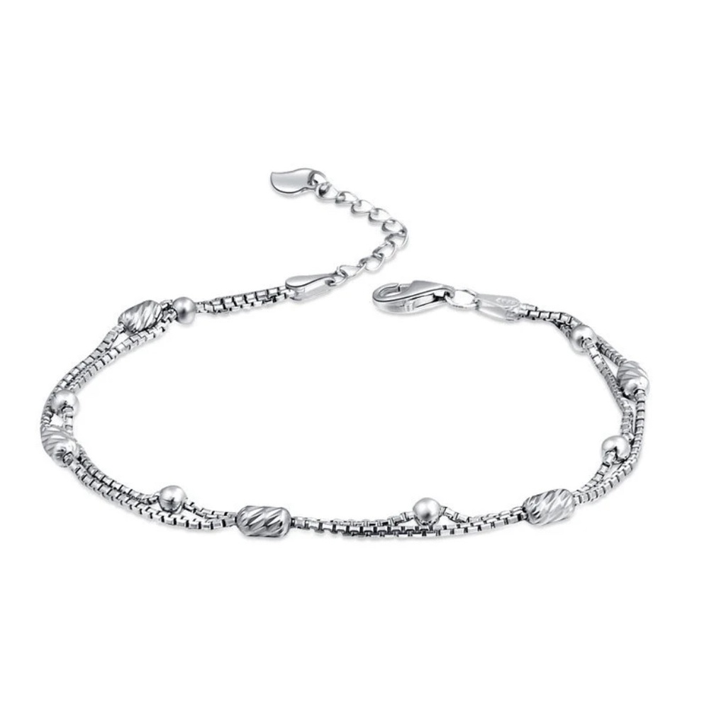 Sterling Silver .925 Double Strand Bead Bracelet, Satellite Bead Chain Bracelet